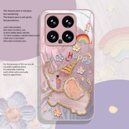 油画小象手机壳适用小米14可爱15/13ultra红米k70女款note12pro多巴胺11小众k60新款17高级感k50玻璃k90k80/9