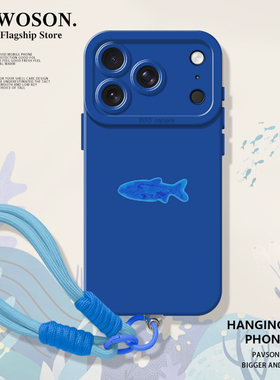 蓝色小鱼手机壳适用苹果17promax情侣iphone16pro简约15plus高级感14小众13mini挂绳12创意11新款x/8/xr/xs/7