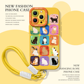 12新款 涂鸦油画猫咪手机壳适用苹果17promax带挂绳iphone16pro可爱15plus超好看14硅胶13mini