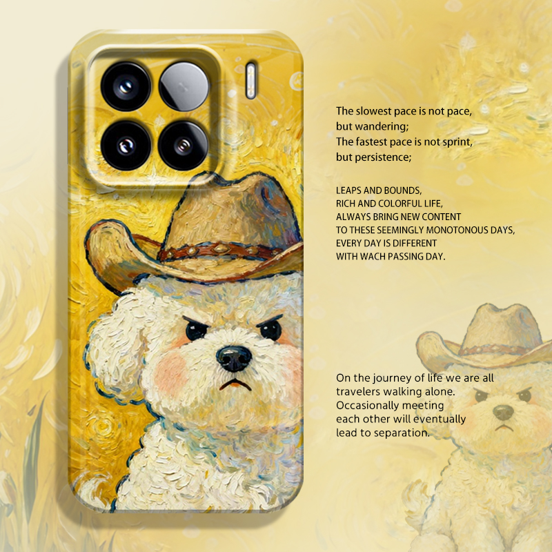 油画牛仔小狗手机壳适用小米红米