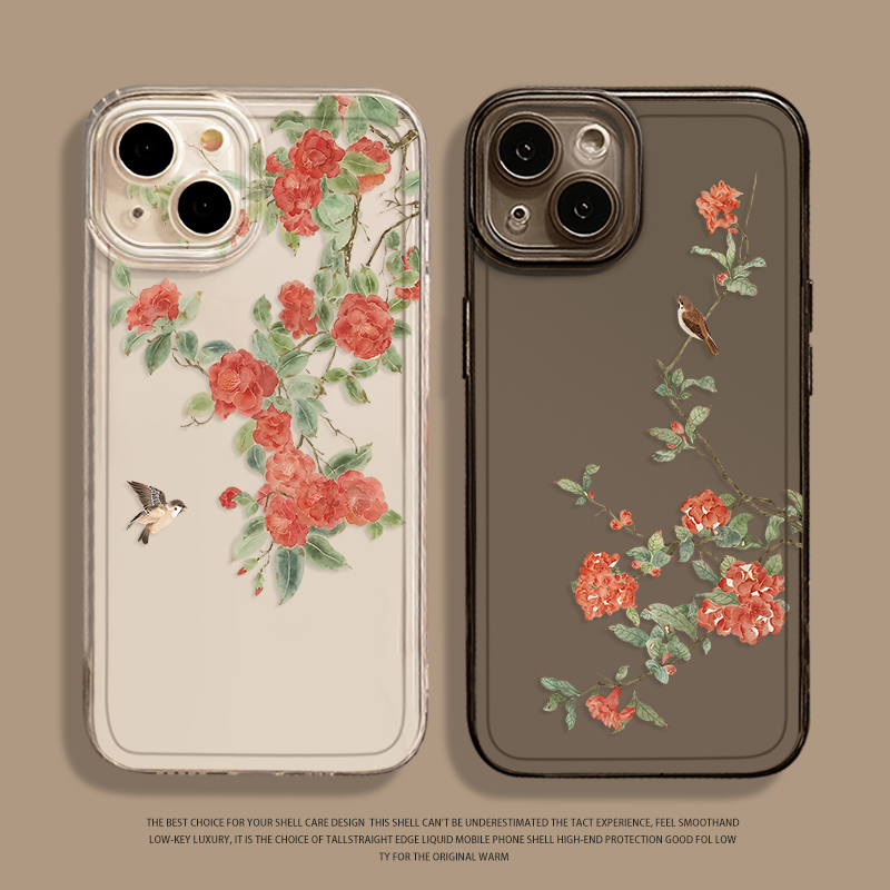 山茶花麻雀手机壳适用于苹果系列
