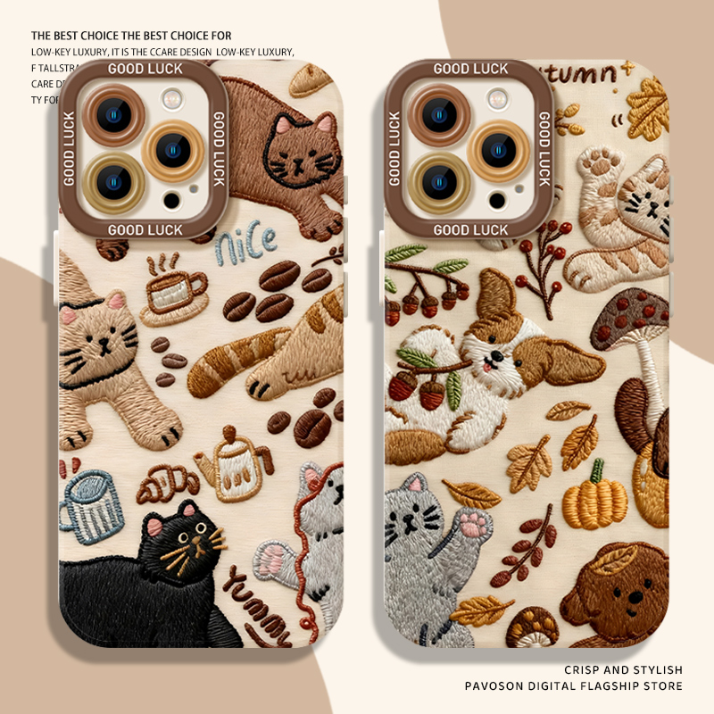 毛绒猫咪小狗手机壳适用苹果系列