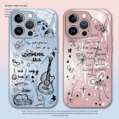 涂鸦吉他蝴蝶手机壳适用苹果16玻璃iphone15promax情侣14plus艺术13mini小众12新款 11高级感x男8女17