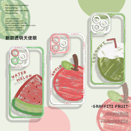 涂鸦水果手机壳适用华为mate60pro透明pura70西瓜nova13新款p50情侣12夏天40椰子30小清新11夏日10油画9/8se7