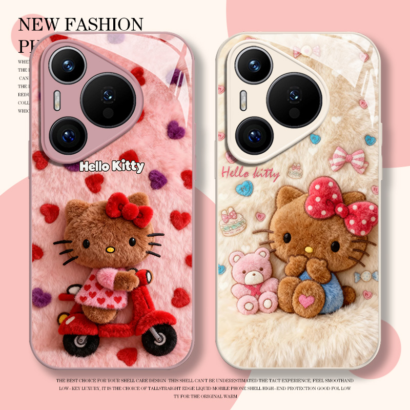 毛绒黑皮Kitty猫手机壳适用华为