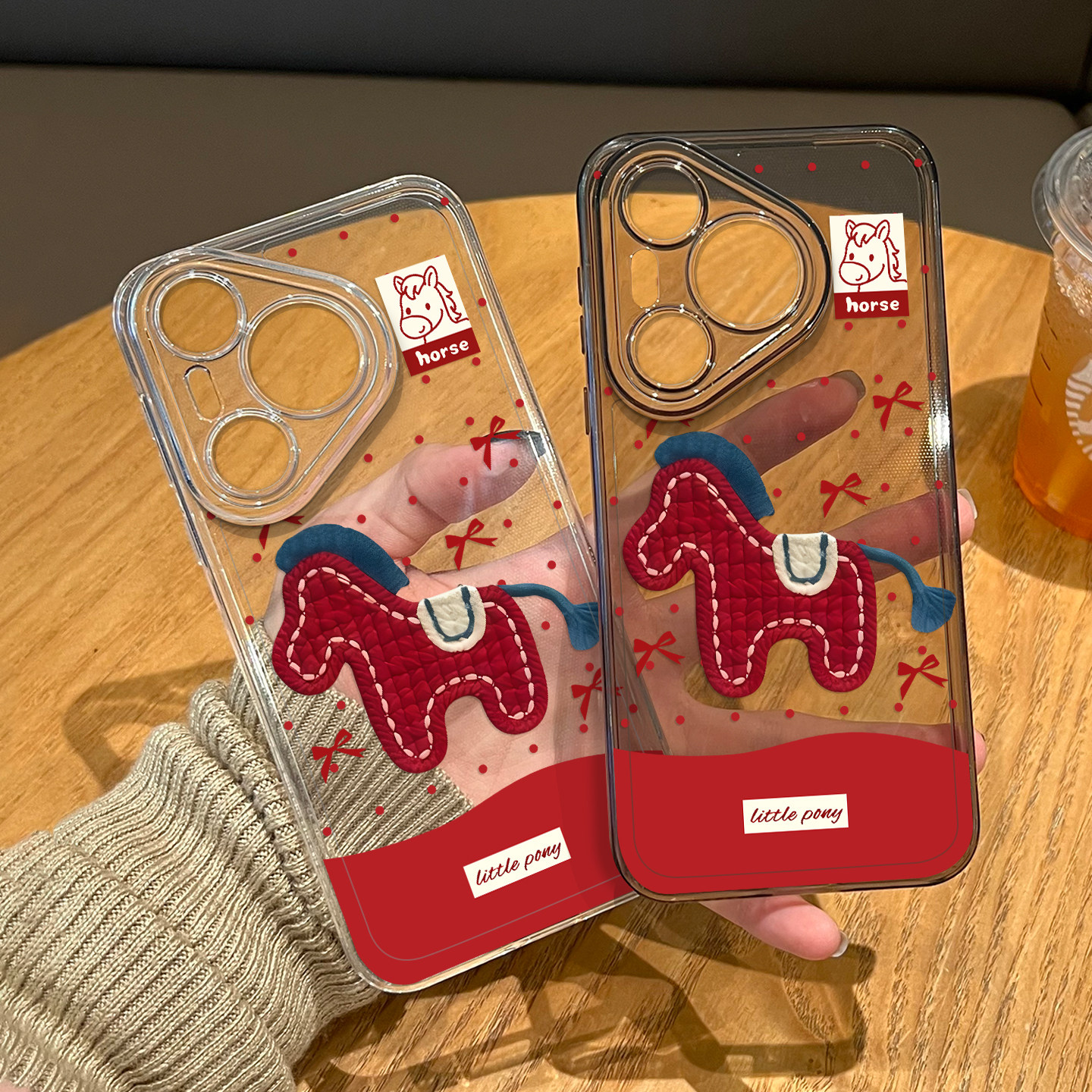 红色刺绣小马手机壳适用华为系列