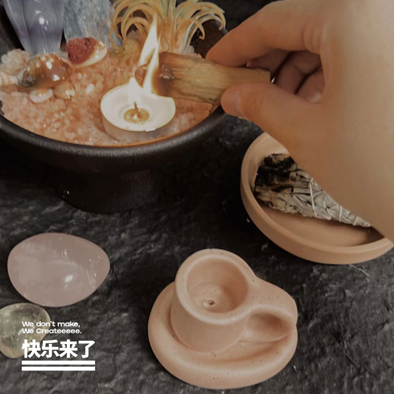 圣木支架香座陶瓷烛台圣木托盘