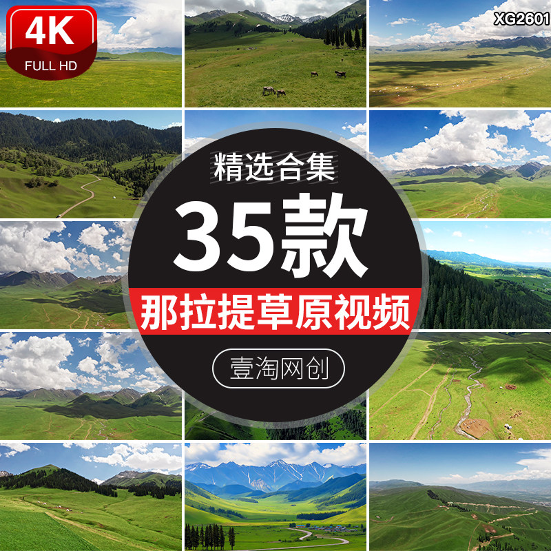 新疆伊犁那拉提草原风光航拍自然风景区旅游牧场高清实拍视频素材
