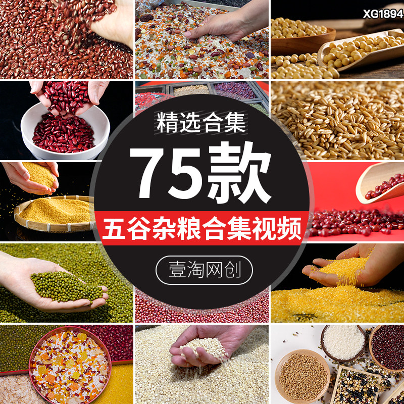 五谷杂粮黄小米绿豆黄豆黑豆红豆大豆类燕麦粗粮谷物食材视频素材