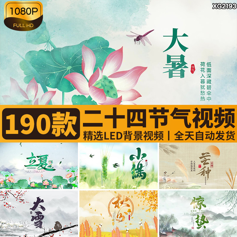二十四节气24片头大雪春分谷雨寒露小满惊蛰立夏LED背景视频素材
