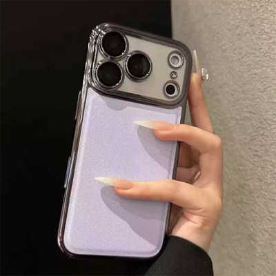 适用于苹果17PROMAX橙色皮质手机