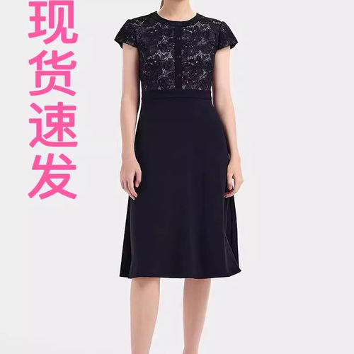 现货宝家女装2025春夏新款气质复古高级感浪漫银莲蕾丝小黑裙
