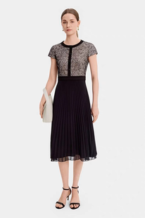 优雅通勤蕾丝刺绣拼接百褶连衣裙 新款 宝家女装 2026春季