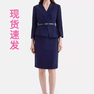 现货宝家女装秋季新款气质简约二合一腰带收腰三醋酸连衣裙