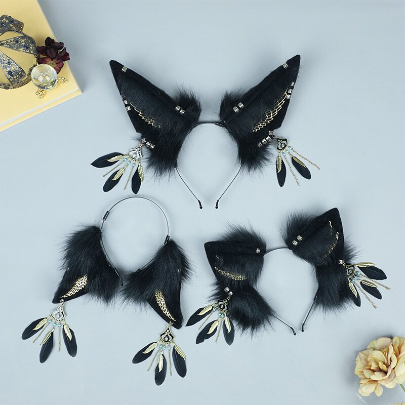日系毛绒仿真兽耳头箍羊耳朵发箍cosplay漫展派对道具装扮头饰