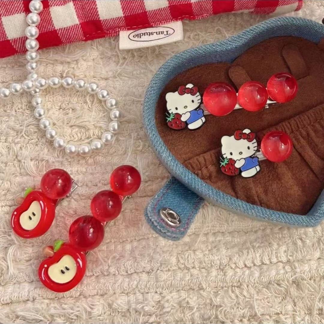 可爱少女红色发夹侧边鸭嘴刘海夹女头饰2025新款韩系前额发卡苹果