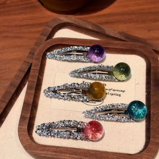 高透彩色圆珠韩系刘海夹bb夹碎钻简约碎发夹闪钻头饰 莫奈睡莲