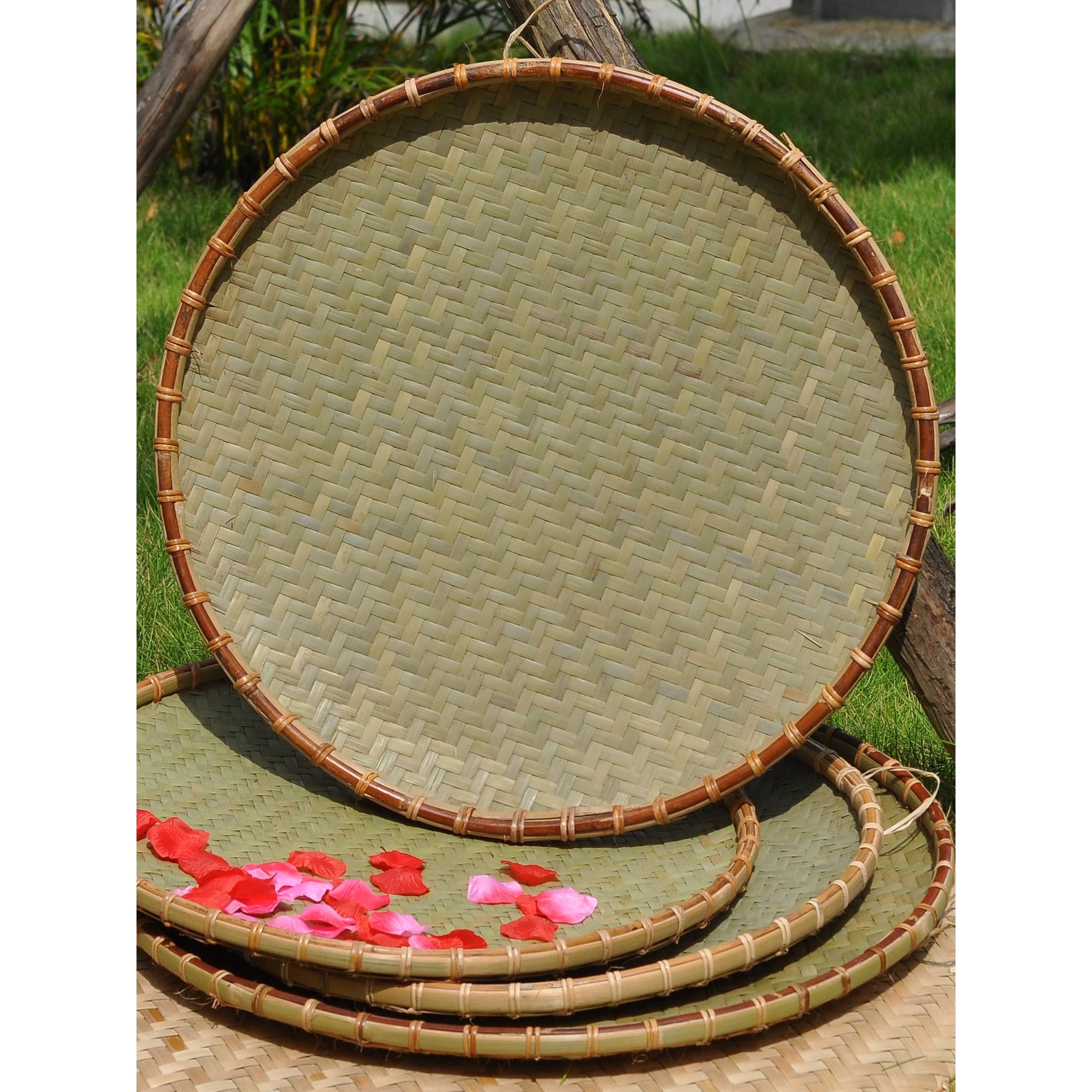 包邮农家竹编竹制品竹匾无孔家用竹筛竹簸箕手工绘画装饰晾晒竹篮