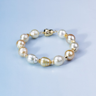 ANGEPERLE/天使之泪海水珍珠澳白洒金手链8-11mm多样性发货一条
