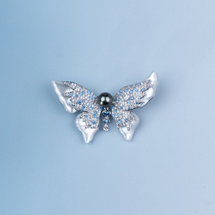 胸针8 冰川福蝶 9mm 天使之泪海水珍珠大溪地 ANGEPERLE