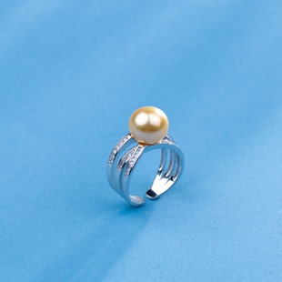 ANGEPERLE/天使之泪海水珍珠金珠高级简约戒指S925银10-11mm
