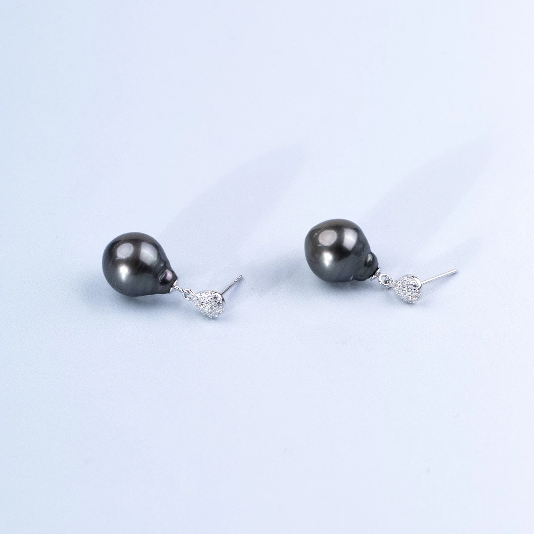 ANGEPERLE/天使之泪S925银海水珍珠黑珠巴洛克耳饰11-12mm