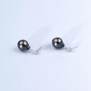 ANGEPERLE/天使之泪S925银海水珍珠黑珠巴洛克耳饰11-12mm