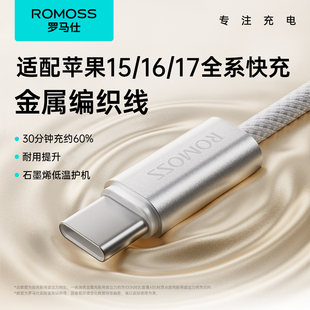 罗马仕适用苹果15充电线iPhone15promax充电器线usbc双typec数据线iPad双头车载CarPlay快充CtoC平板笔记本