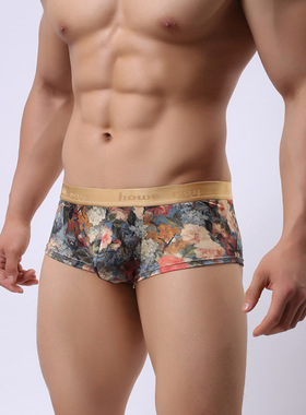 男柔滑金边裤角时尚气奶花卉短裤夏士内平裤透牛丝宫廷印花四角头