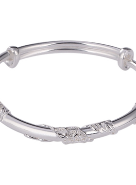 彩云泰繁花似锦纯银手镯S999推拉银手镯送女友生日礼物小众银镯子