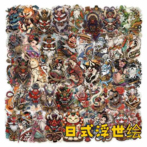 日本浮世绘图案PET材质装饰贴画