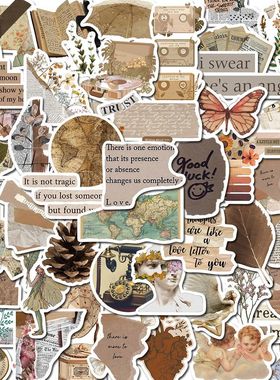 复旧报纸文艺复古贴纸ins行李箱手帐手机壳卡通可爱装饰防水贴画