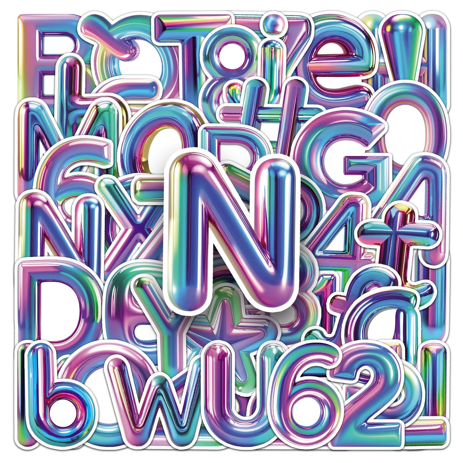 50张炫彩3D数字英文字母贴纸创意个性酷炫装饰文盒具防水平面贴画图片