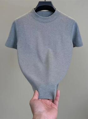 FZ轻奢服饰高档秋冬新款百搭纯色短袖打底衫轻奢内搭圆领上衣