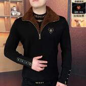 龙锦轻奢男装 轻奢高端座山雕冬季 加绒修Vj身加厚厚棉T高端帅气时