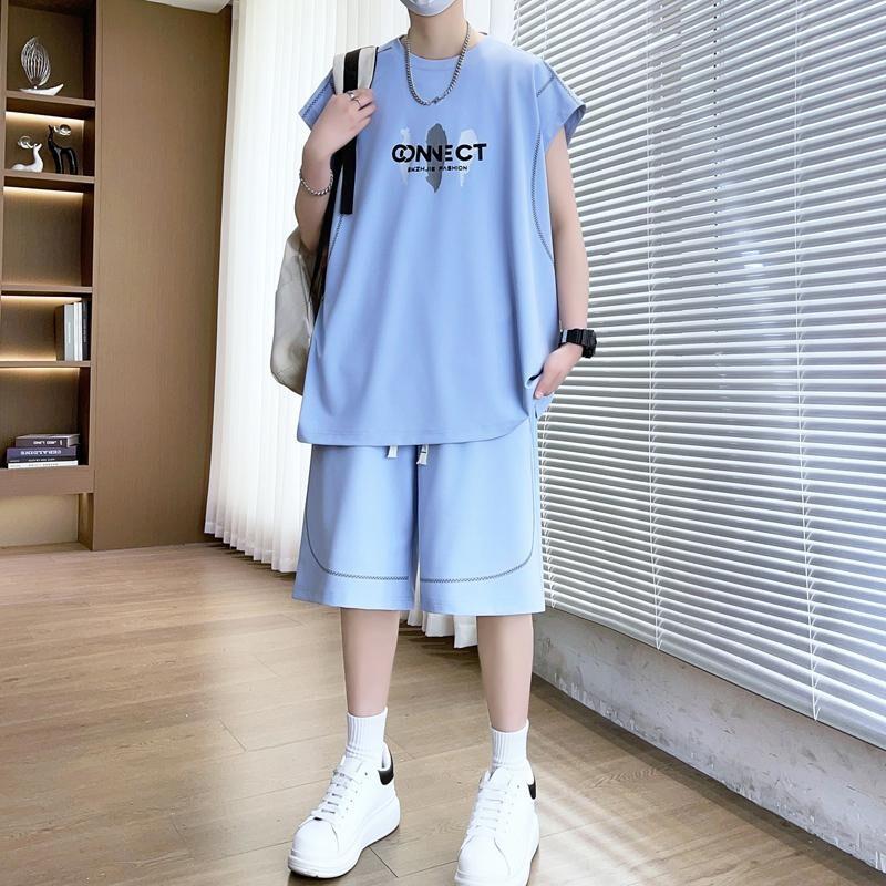 格慕高定轻奢男装夏季青少年无袖运动套装男2026新款学生帅气休闲