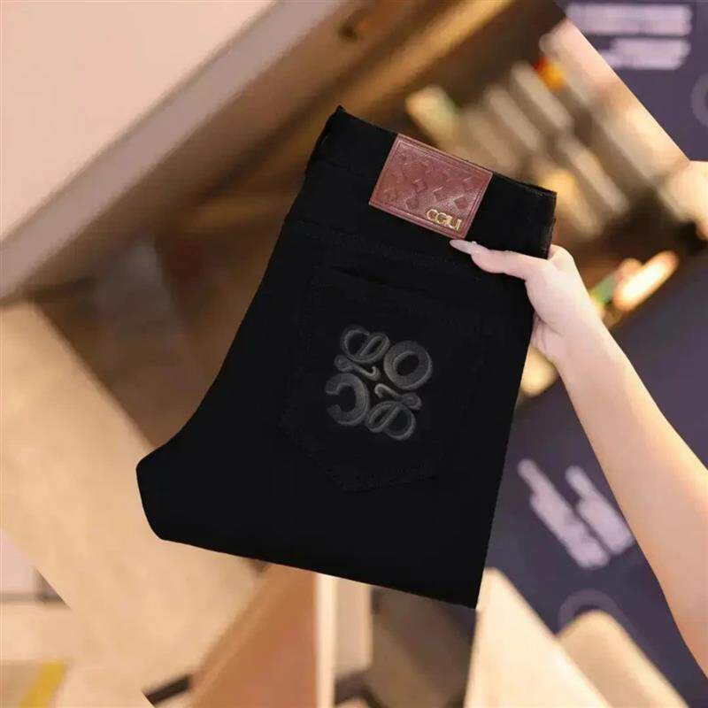 尤米轻奢秋冬新款百搭休闲男士牛仔裤修身直筒弹力九分裤男