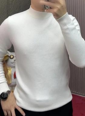 凯登鹿轻奢半高领常规秋冬加绒加厚高领净版针织毛衣男士修身长
