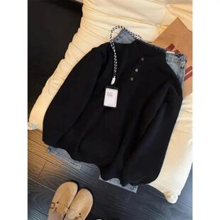 HQ轻奢严选黑色亨利领毛衣男冬季高级感慵懒风上衣内搭针织衫