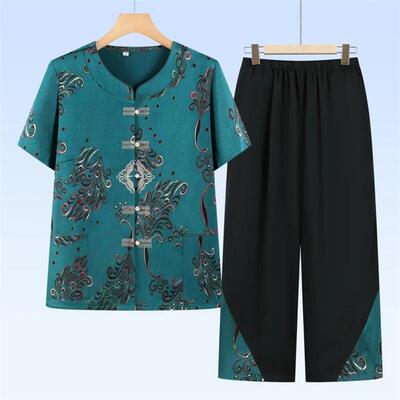 慈福祥梵瑞泽女装专卖2中老年人夏奶奶装绣花短袖衣两件套妈妈装