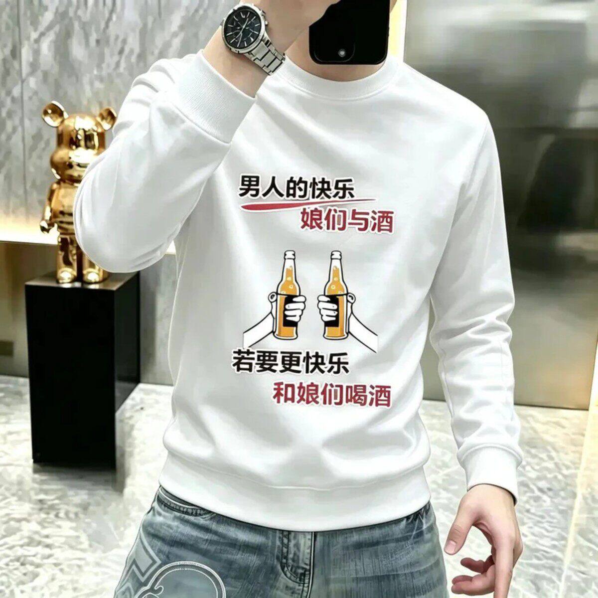 2艺希甄选美式重磅男女士圆领卫衣秋冬潮流印花休闲套头长袖上衣