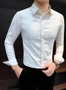 ZH男士轻奢ZH精品碎q花长袖衬衫男新款秋冬季保暖中国风男士衬衫