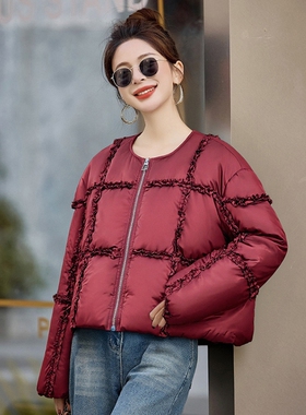 小香风花边设计短款羽绒服女2025冬季白鸭绒保暖小个子羽绒外套潮