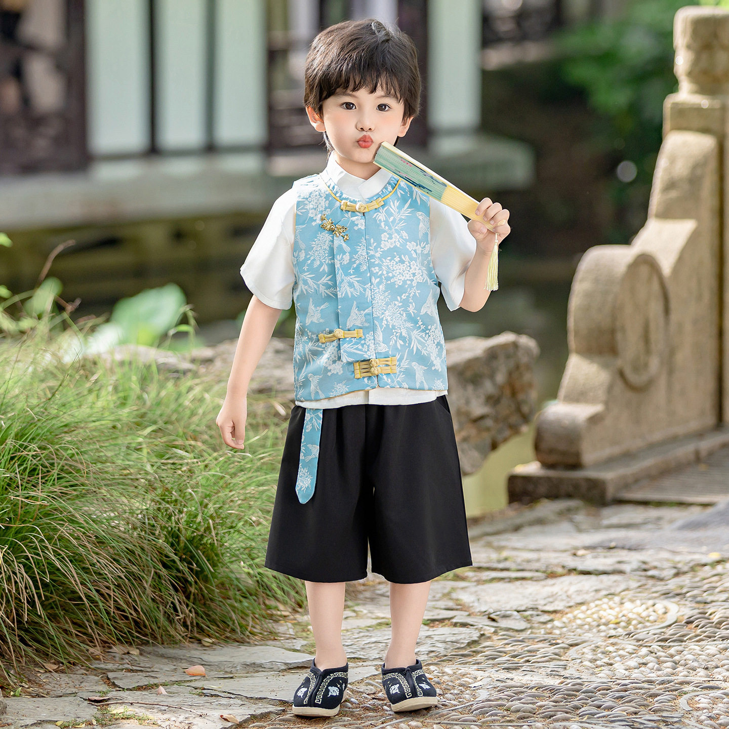 男童新中式汉服夏季短袖短裤三件