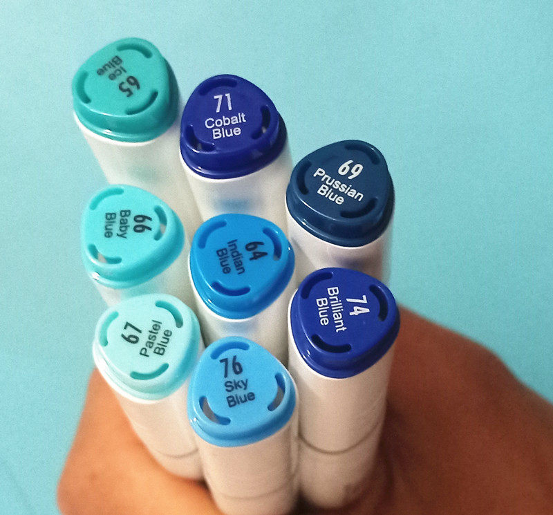 蓝色系列马克笔单支三角杆油性浅蓝色天蓝水蓝正蓝学生补色绘画