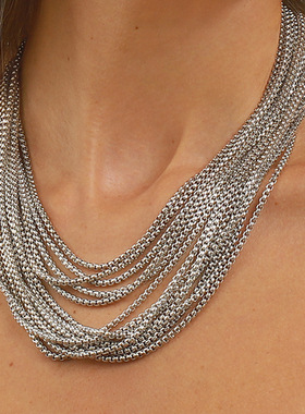 跨境潮流多层叠戴链条流苏项链女