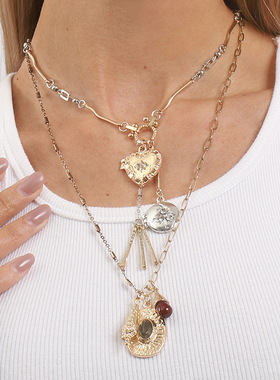 跨境ZA同款小众爱心几何吊坠项链