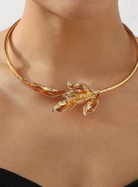 复古个性时髦树叶高端项链女 欧美新款颈链choker开口项圈锁骨链