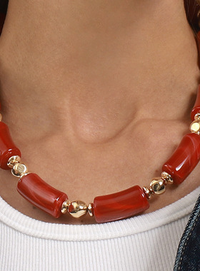 秋冬新款亚克力晕染几何复古颈链