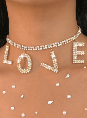 欧美夸张网红项饰LOVE满钻轻奢气